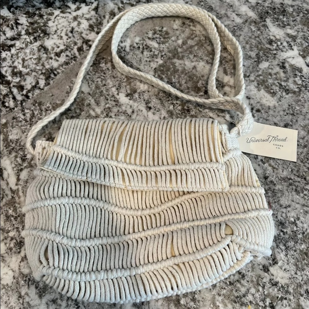 NWT Universal Thread cream String Fringe purse